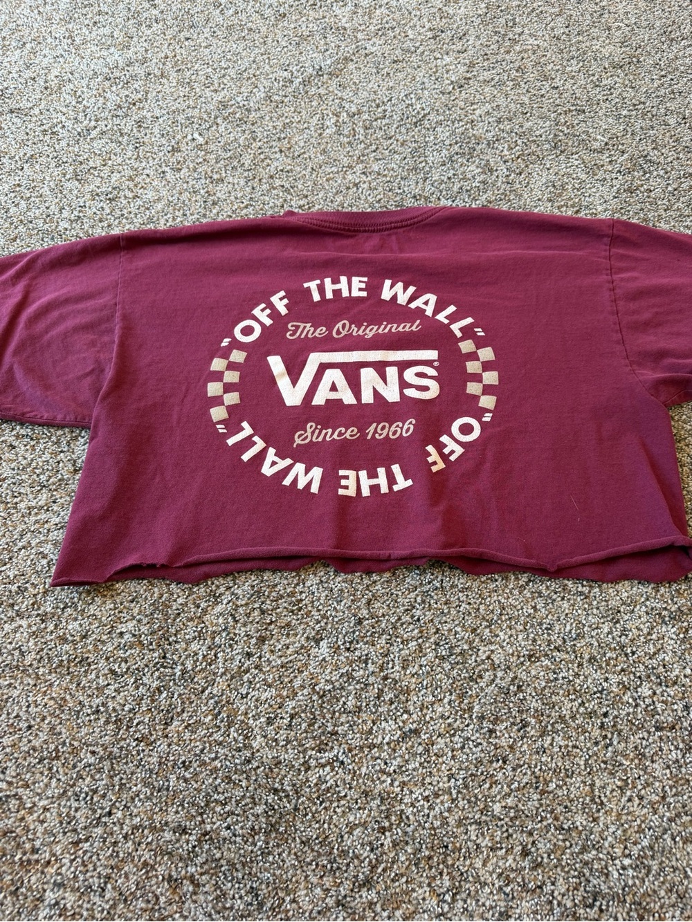 Vans Large Burgundy Off The Wall Oversized Crop Graphic Tee Maroon